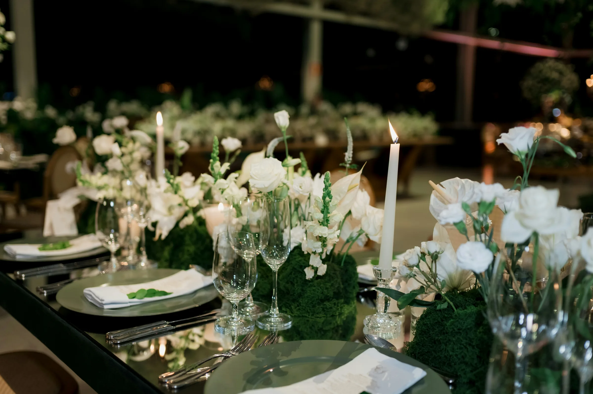 Table florals at an evening event