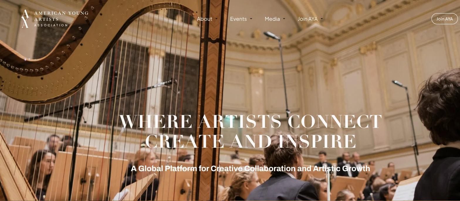 American Young Artists Association website design
